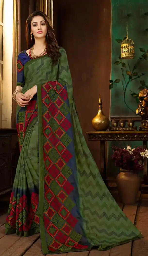 Flamboyant Green Color Rangoli Georgette Saree | 361542940
