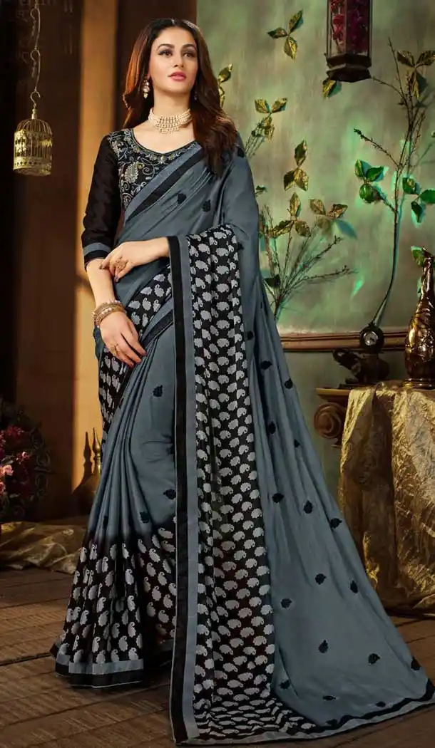 Elegant Grey Color Rangoli Georgette Saree | 361542945