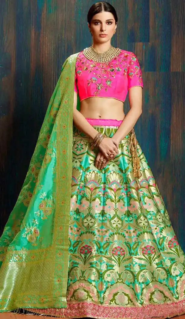 Green Color Silk Treditional Wear Women Ghagra Choli | 362643027