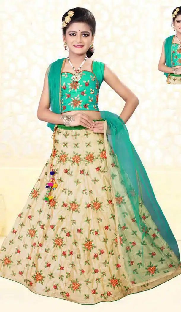 Beige Color Silk Kids Girl Elsa Ghagra Choli | 362042965