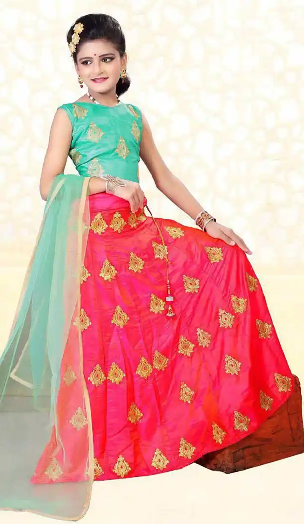Traditional Pink Color Silk Kids Girl Elsa Ghagra Choli | 362042967