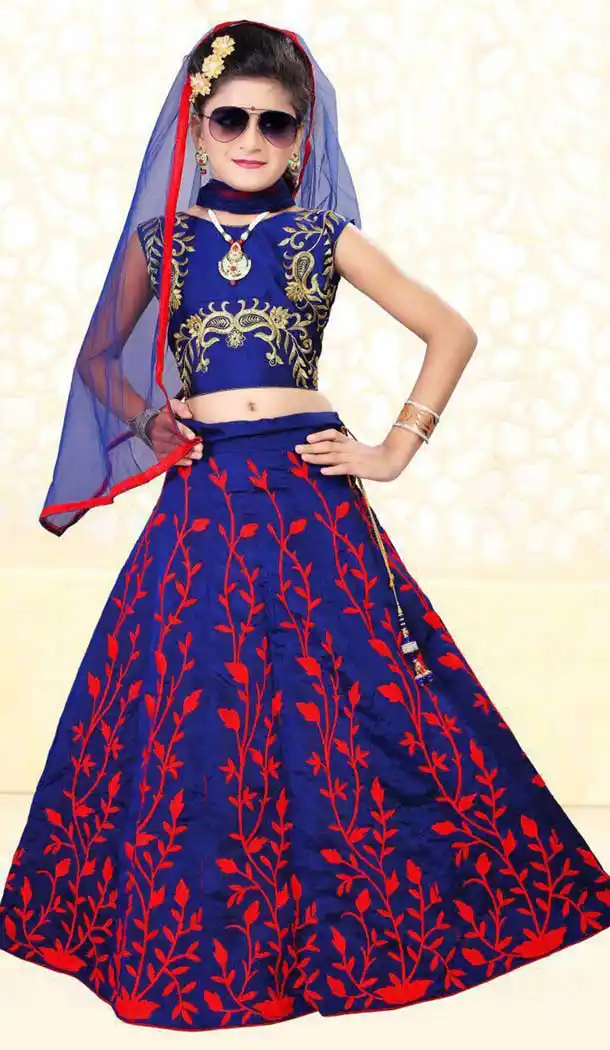 Blue Color Silk Kids Girl Elsa Ghagra Choli | 362042968