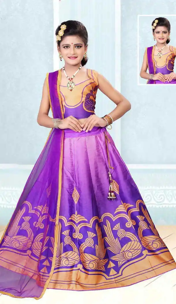Purple Color Silk Kids Girl Elsa Ghagra Choli | 362042971