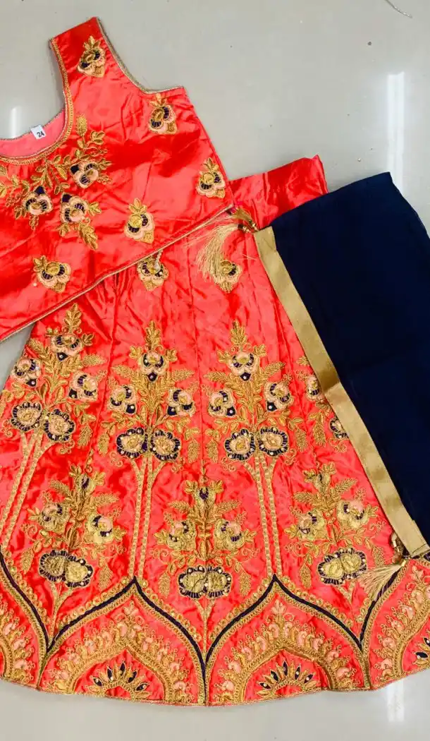 Multi Color Silk Kids Girl Elsa Ghagra Choli | 362042972
