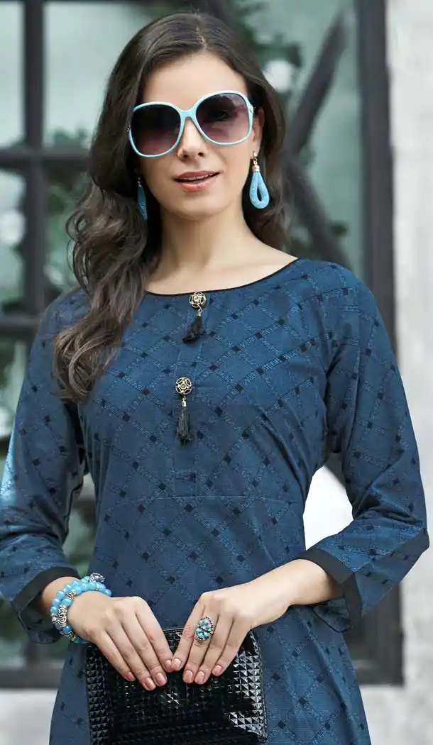 Navy Blue Color Heavy Rayon Trendy Designer Readymade Kurti | 366743573