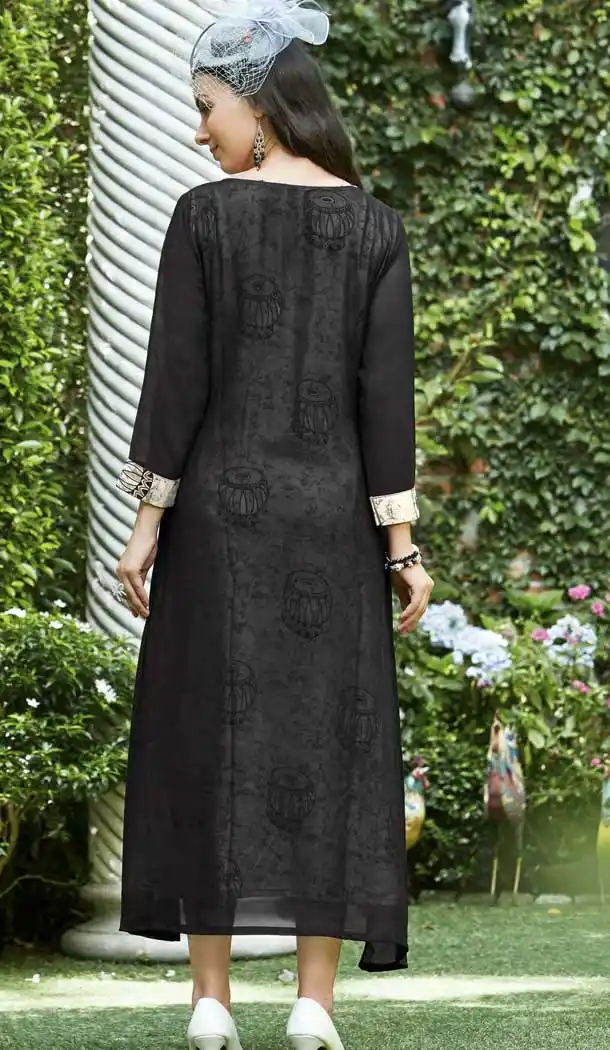 Black Color Heavy Rayon Trendy Designer Readymade Kurti | 366743575