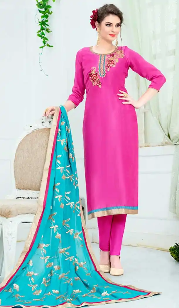 Pink Color Pure Uppada Silk Churidar Suit | 360342757