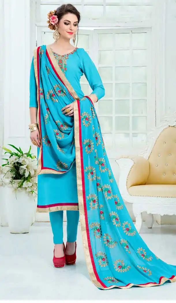 Sky Blue Color Pure Uppada Silk Churidar Suit | 360342759