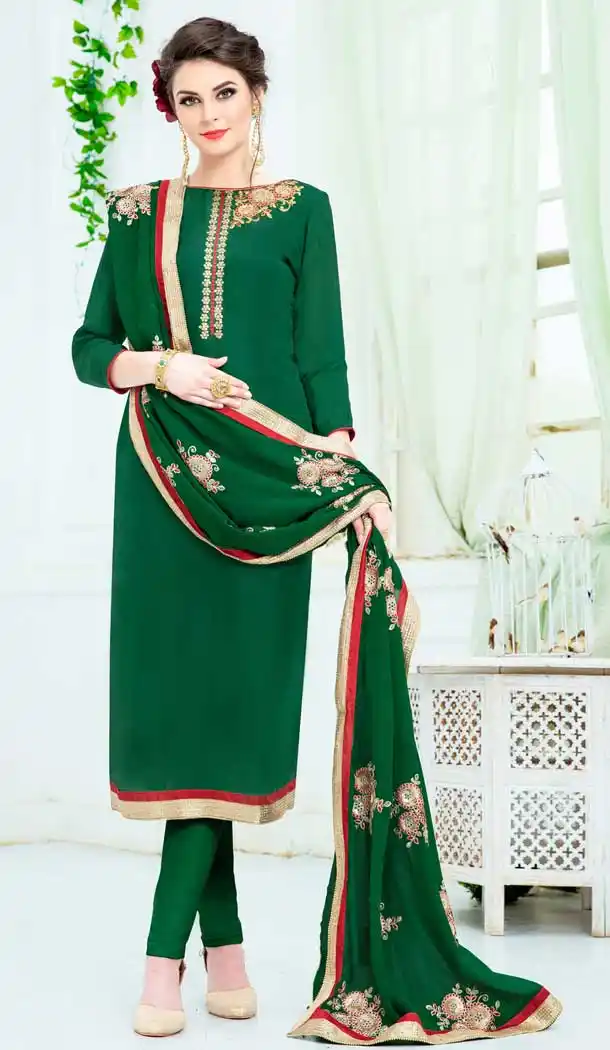 Green Color Pure Uppada Silk Churidar Suit | 36034261