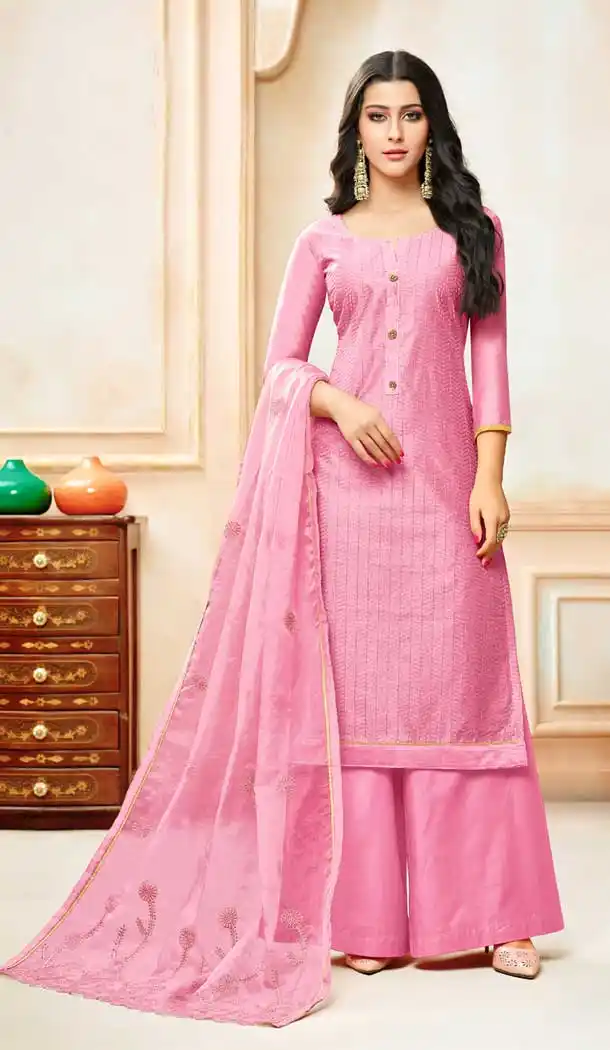 Pink Color Model Silk Embroidery Palazzo Suit | 361340915