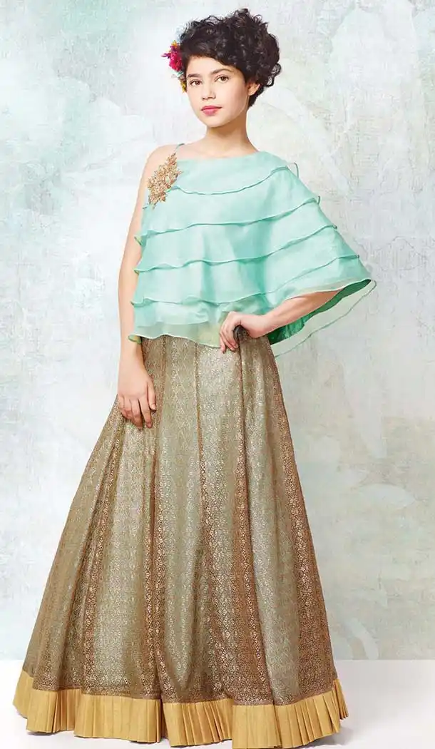 Sky Blue Color Georgette Indo Western Style Girls Gown Dress | 366143497