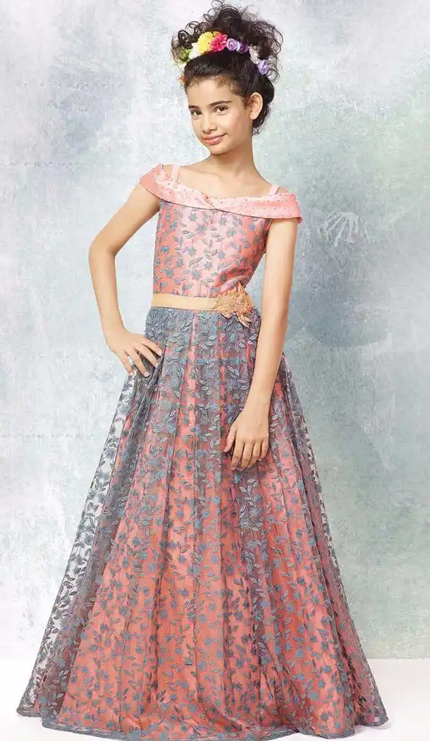 Pink Color Silk Indo Western Style Girls Gown Dress | 366143503