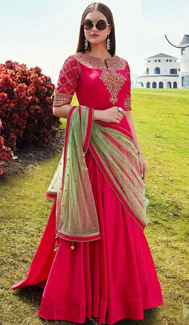 Rose Pink Color Silk Designer Style Full-Stiched Gown | 368743989