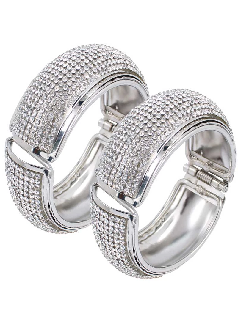 Silver Color Alloy Diamond Kada Style Bangles | 367343658