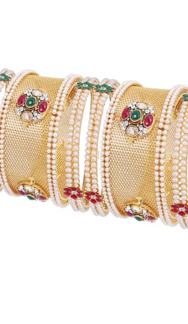 Golden Color Alloy Stone Gold Plated Kada Style Bangles | 367343659