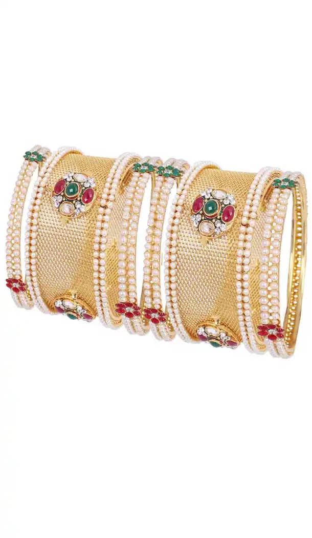 Golden Color Alloy Stone Gold Plated Kada Style Bangles | 367343659