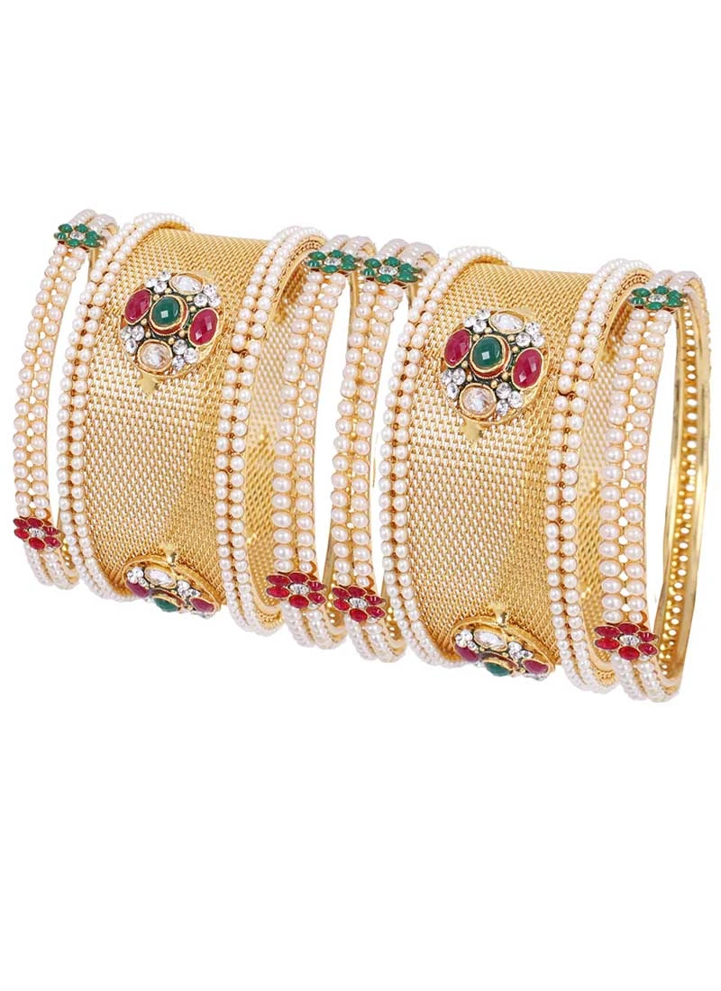 Golden Color Alloy Stone Gold Plated Kada Style Bangles | 367343659