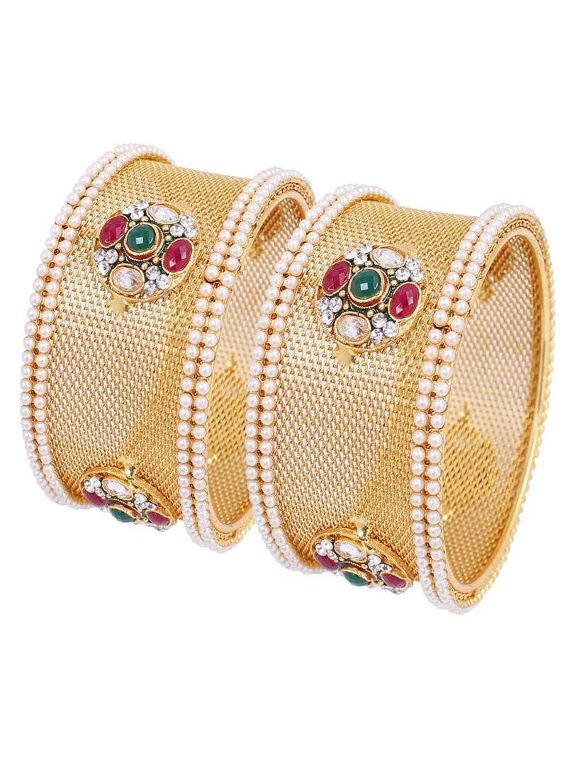 Contemporary Gold Color Gold Plated Kada Style Bangles | 367343661