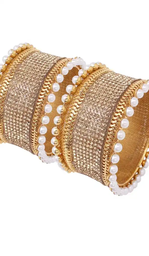 Sparkling Gold Color Gold Plated Kada Style Bangles | 367343664