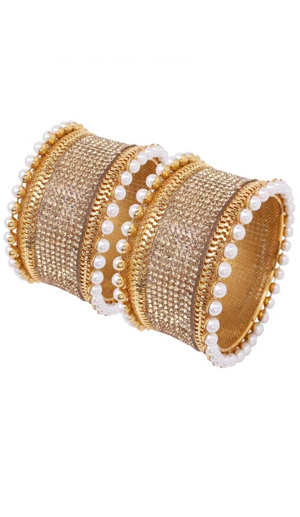 Sparkling Gold Color Gold Plated Kada Style Bangles | 367343664