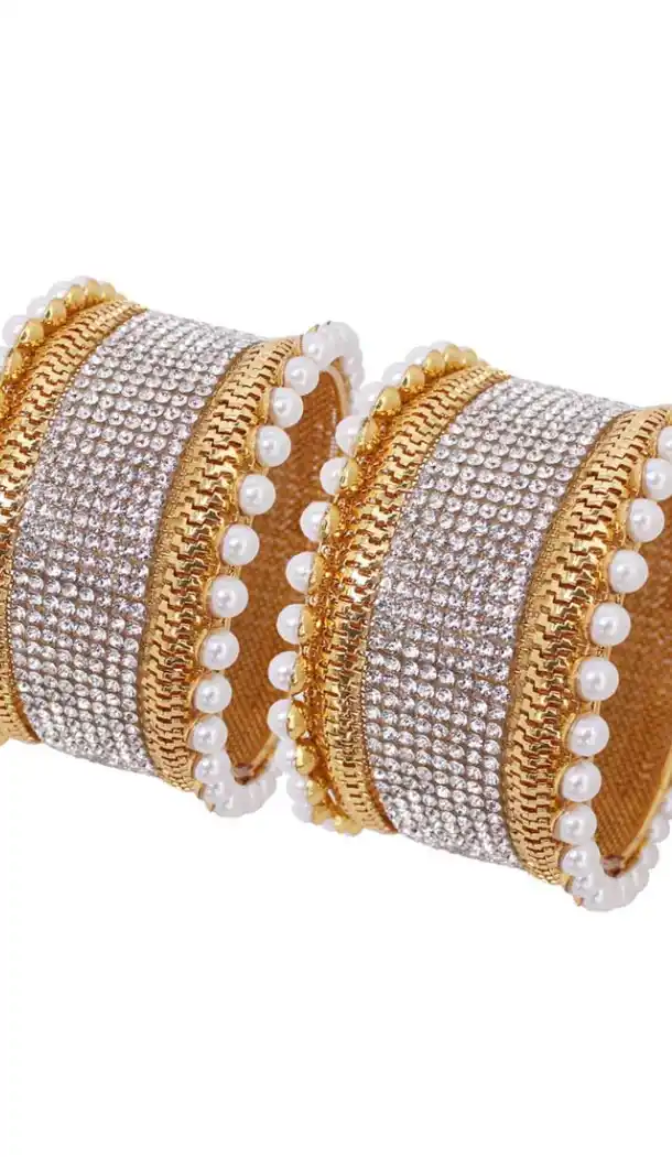 Sparkling Gold Color Gold Plated Kada Style Bangles | 367343668