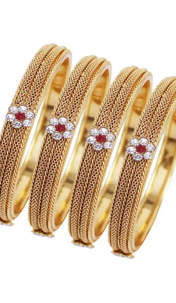 Sparkling Gold Color Alloy Gold Plated Kada Style Bangles | 367343669