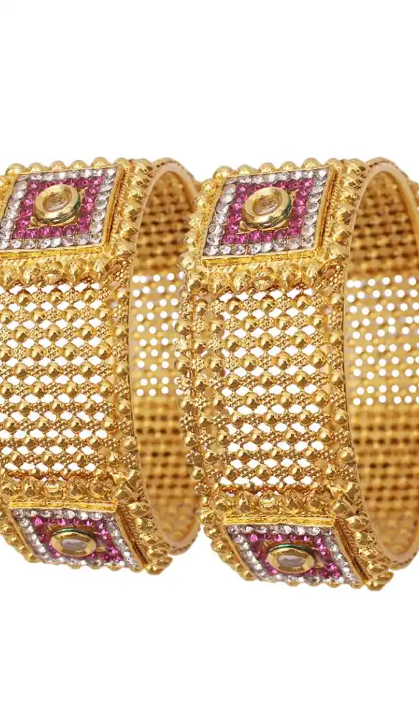 Traditional Gold Color Alloy Gold Plated Kada Style Bangles | 367343674