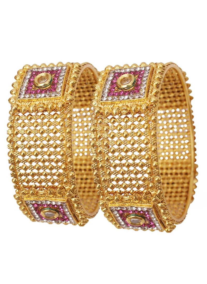 Traditional Gold Color Alloy Gold Plated Kada Style Bangles | 367343674