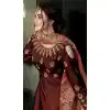 Maroon Color Heavy Tapeta Sarteen Silk Designer gown | 369844172