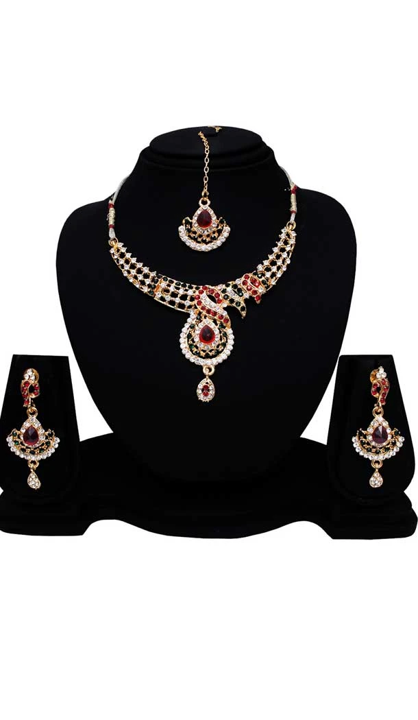 Perfect Look In Red & Black Color Necklace Set | 368043882