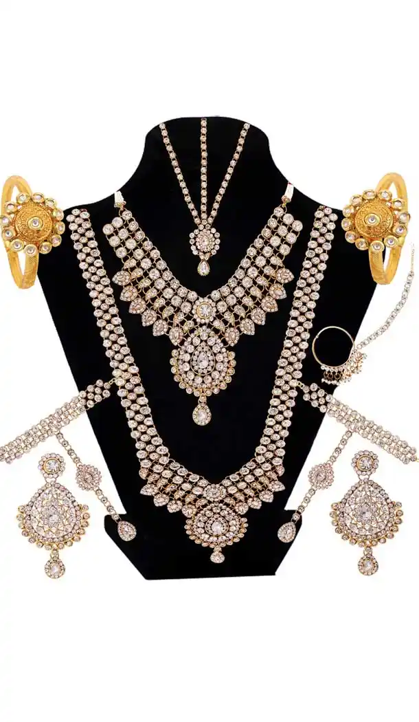 Fashion Silver & Gold Color Dulhan Wedding Necklace | 368043915