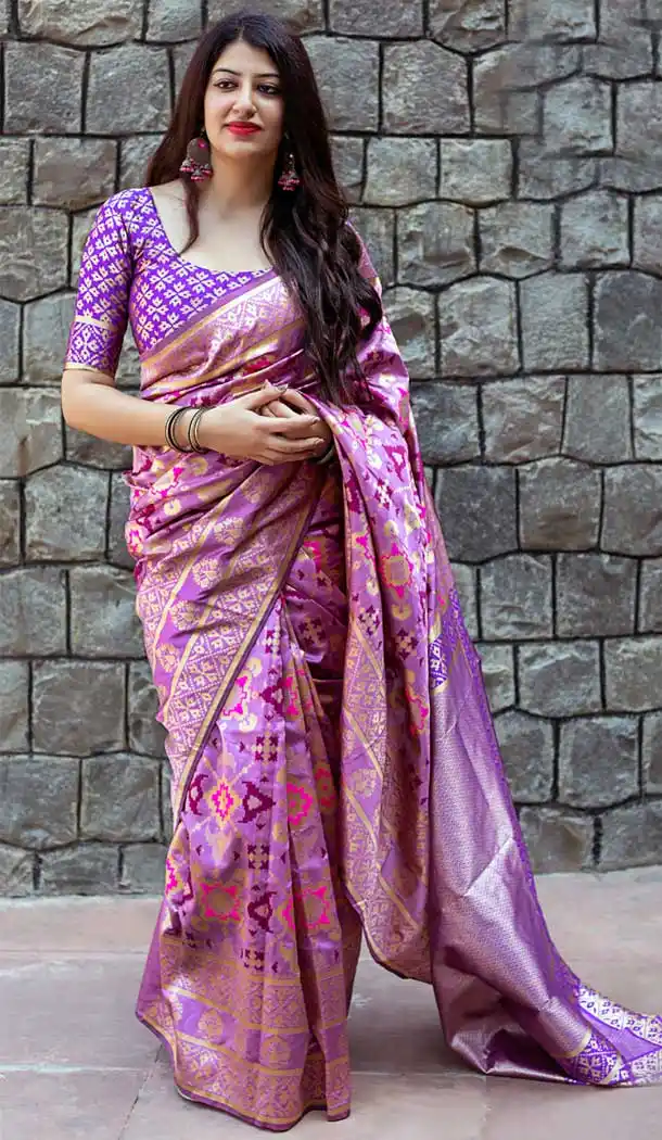 Stylish Purple Banarasi Patola Silk Saree Blouse -373344591