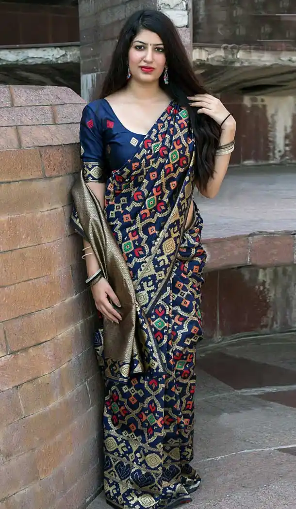 Nevy Blue Color Banarasi Patola Silk Saree Blouse | 373344583