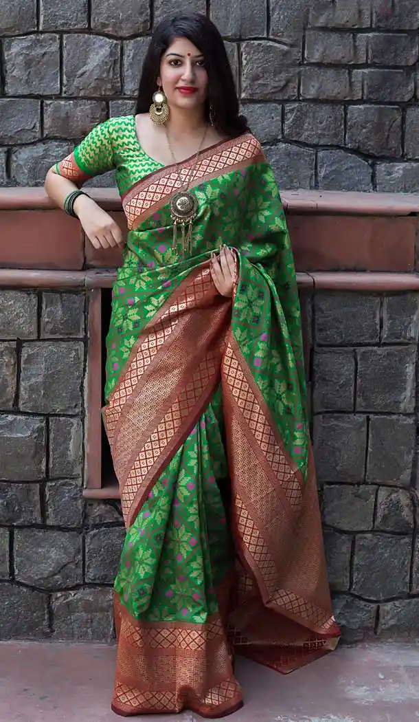 Green Color Banarasi Patola Silk Saree Blouse | 373344586