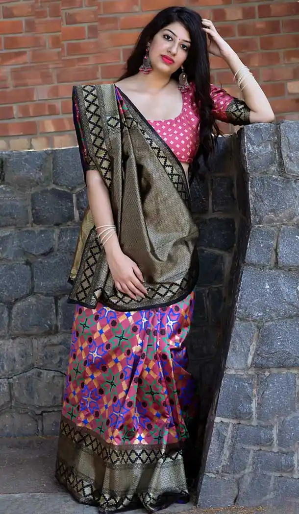 Unique Multi Color Banarasi Patola Silk Saree Blouse | 373344587