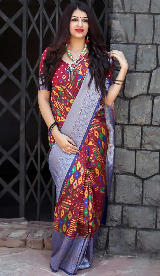 Multi Red Color Banarasi Patola Silk Saree Blouse | 373344588