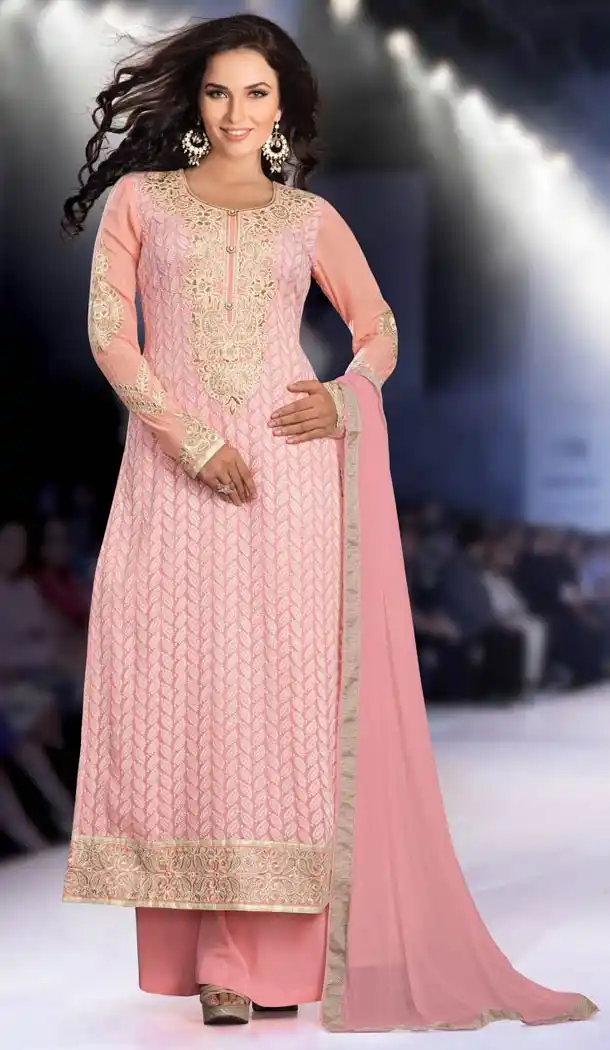 Pink Faux Georgette Kameez with Palazzo