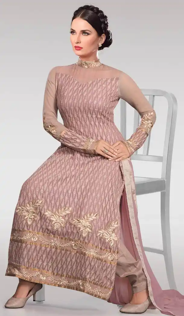 Old Rose Faux Georgette Churidar Kameez