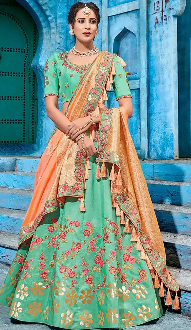 Luscious Green Color Geneva Silk Lehenga Choli | 372644478