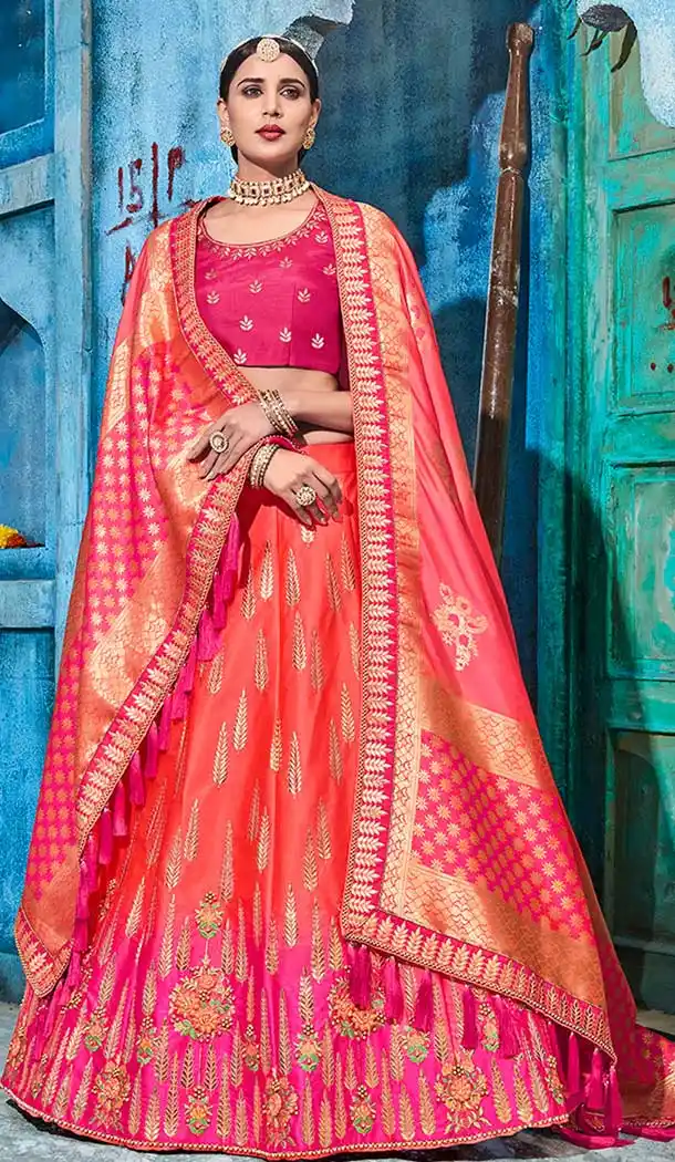 Majesty Red Color Shaded Satin Lehenga Choli | 372644479