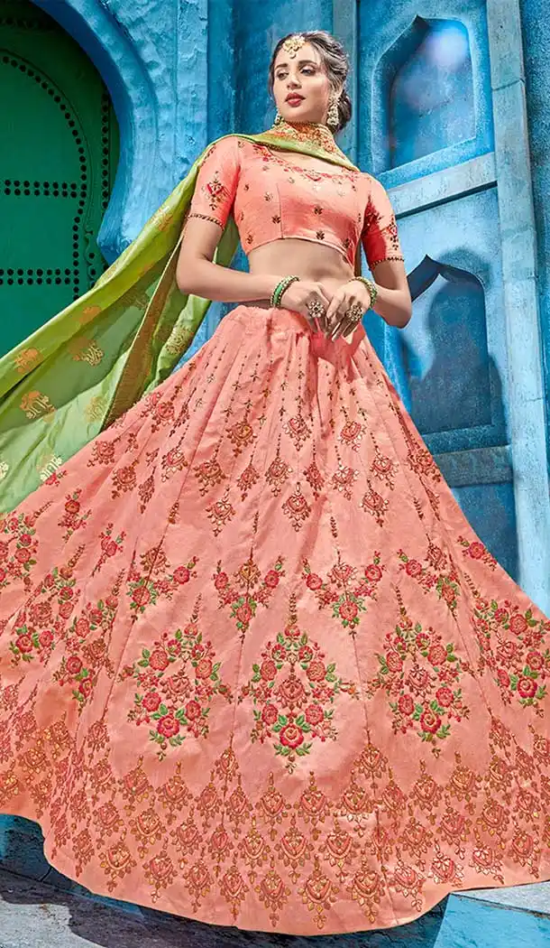 Tranquil Peach Color Coconut Silk Lehenga Choli | 372644480