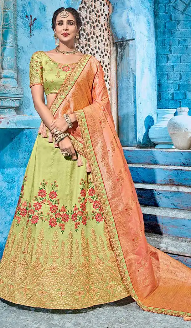 Ravishing Mehendi Green Color Tsilk Gotapatti Lehenga Choli | 372644482
