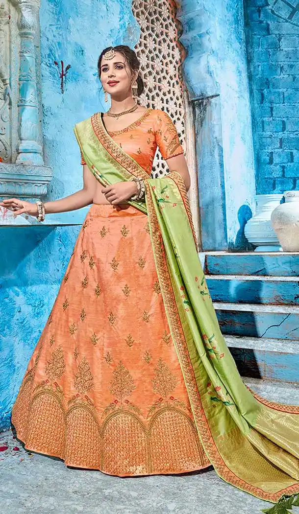 Charming Peach Color Tsilk Gotapatti Lehenga Choli | 372644487