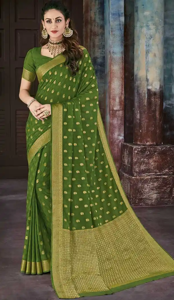 Green Color Chiffon Jaquard Party Wear Saree | 374244680