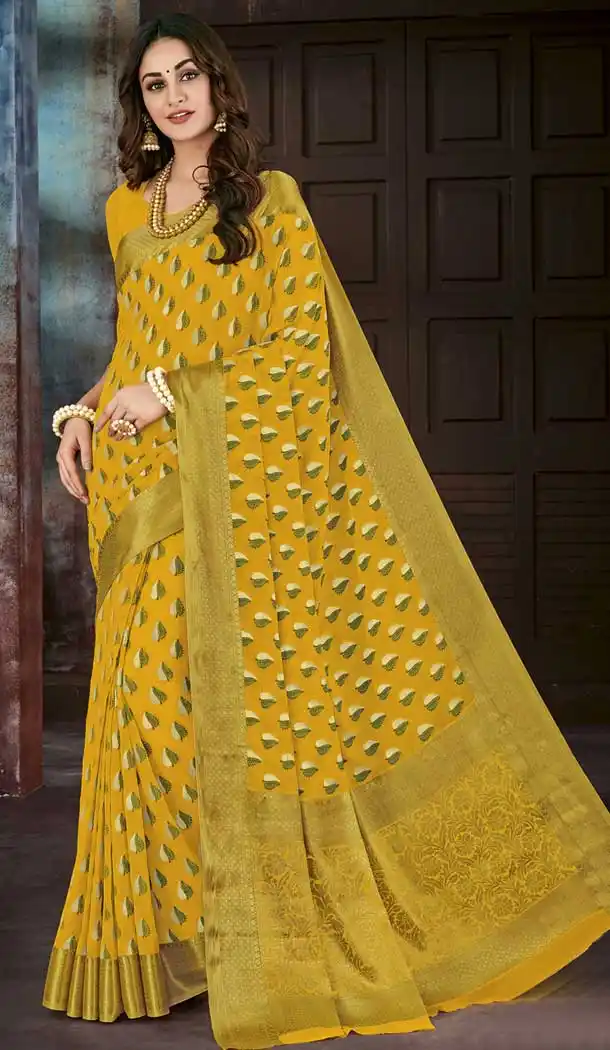 Ethnic Yellow Color Chiffon Jaquard Party Wear Saree | 374244681