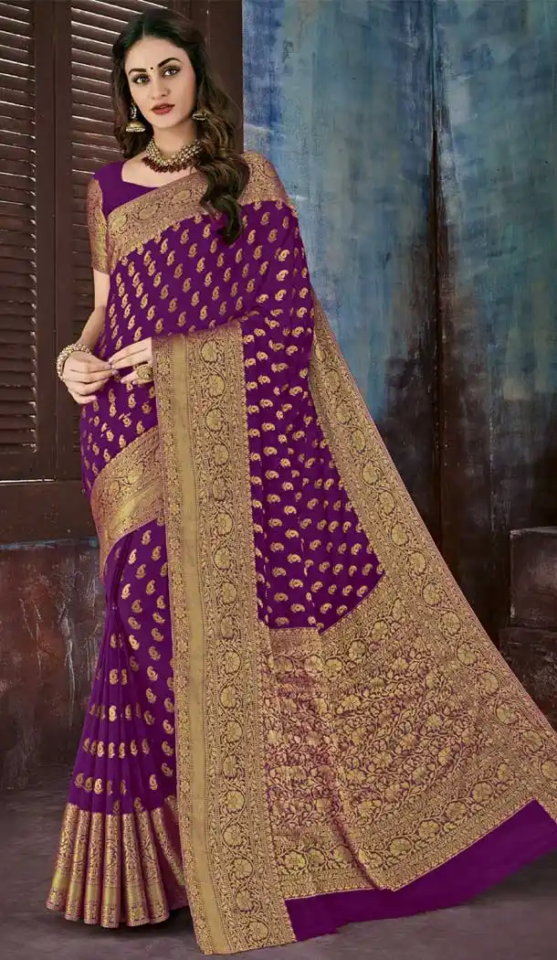 Purple Color Chiffon Jaquard Party Wear Saree | 374244684