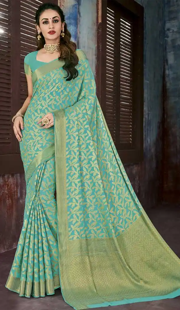 Green Color Chiffon Jaquard Party Wear Saree | 374244685