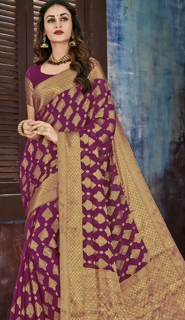 Purple Color Chiffon Jaquard Party Wear Saree | 374244688