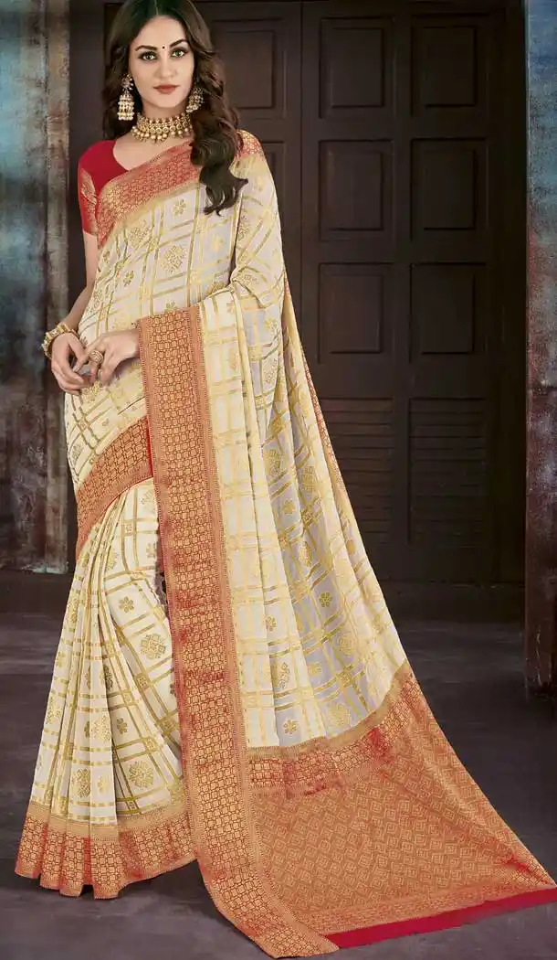 Beige Color Chiffon Jaquard Party Wear Saree | 374244689