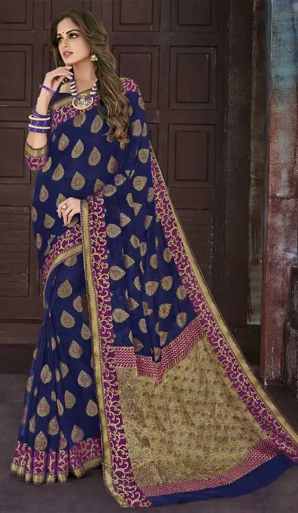 Blue Color Chiffon Jaquard Party Wear Saree | 374244690